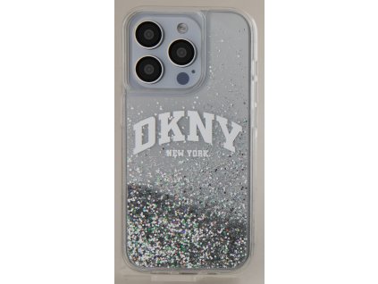 DKNY Liquid Glitter Arch Logo Zadní Kryt pro iPhone 14 Pro Max Transparent