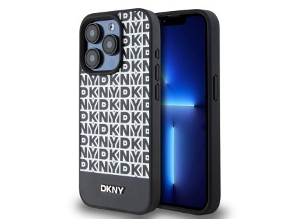 DKNY PU Leather Repeat Pattern Bottom Stripe Zadní Kryt pro iPhone 13 Pro Max Black
