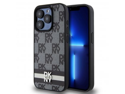 DKNY PU Leather Checkered Pattern and Stripe Zadní Kryt pro iPhone 13 Pro Black