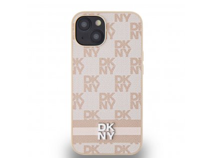 DKNY PU Leather Checkered Pattern and Stripe Zadní Kryt pro iPhone 13 Pink