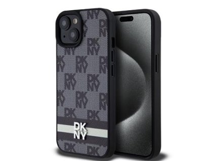 DKNY PU Leather Checkered Pattern and Stripe Zadní Kryt pro iPhone 15 Black