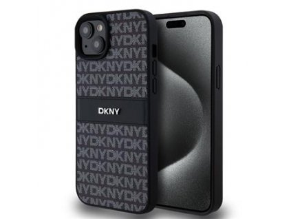 DKNY PU Leather Repeat Pattern Tonal Stripe Zadní Kryt pro iPhone 15 Plus Black