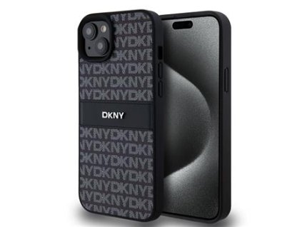 DKNY PU Leather Repeat Pattern Tonal Stripe Zadní Kryt pro iPhone 15 Plus Black