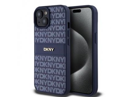DKNY PU Leather Repeat Pattern Tonal Stripe Zadní Kryt pro iPhone 15 Blue