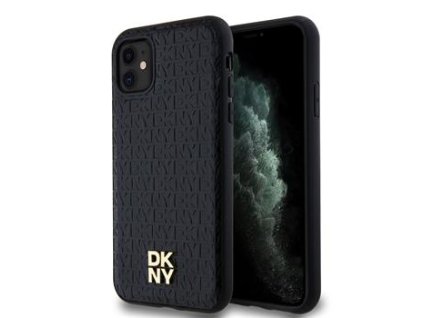 DKNY PU Leather Repeat Pattern Stack Logo Magsafe Zadní Kryt pro iPhone 11 Black