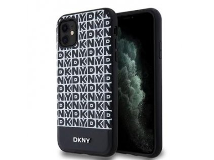 DKNY PU Leather Repeat Pattern Bottom Stripe MagSafe Zadní Kryt pro iPhone 11 Black