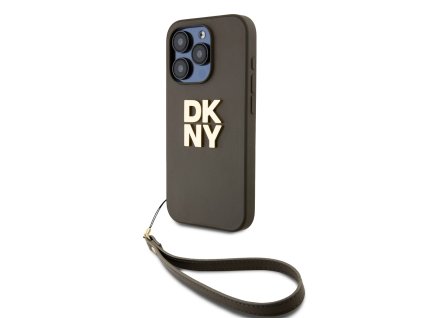 DKNY PU Leather Stack Logo Wrist Strap Zadní Kryt pro iPhone 15 Pro Green