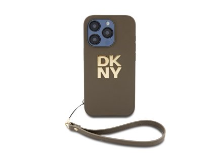 DKNY PU Leather Stack Logo Wrist Strap Zadní Kryt pro iPhone 15 Pro Max Green