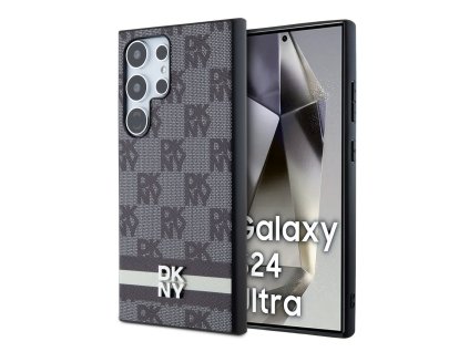 DKNY PU Leather Checkered Pattern and Stripe Zadní Kryt pro Samsung Galaxy S24 Ultra Black