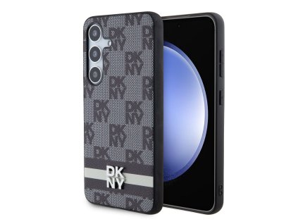 DKNY PU Leather Checkered Pattern and Stripe Zadní Kryt pro Samsung Galaxy S24+ Black