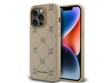 Karl Lagerfeld PU Karl Heads Pattern Magsafe Zadní Kryt pro iPhone 14 Pro Max Beige