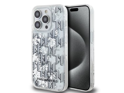 Karl Lagerfeld Liquid Glitter Monogram Gradient Zadní Kryt pro iPhone 14 Pro Max White