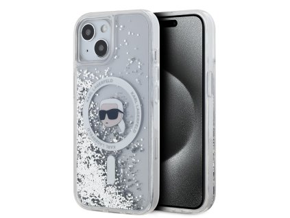 Karl Lagerfeld Liquid Glitter Karl Head Magsafe Zadní Kryt pro iPhone 15 Transparent