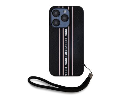 Karl Lagerfeld PU Saffiano Athleisure Stripe and Strap Zadní Kryt pro iPhone 15 Pro Max Pink