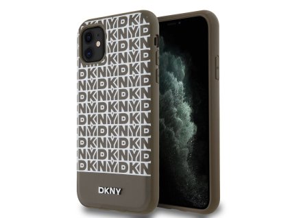 DKNY PU Leather Repeat Pattern Bottom Stripe MagSafe Zadní Kryt pro iPhone 11 Brown