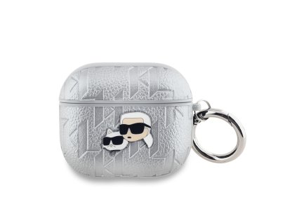 Karl Lagerfeld PU Embossed Karl and Choupette Heads Pouzdro pro AirPods 3 Silver