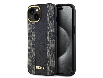 DKNY PU Leather Checkered Pattern Magsafe Zadní Kryt pro iPhone 15 Black