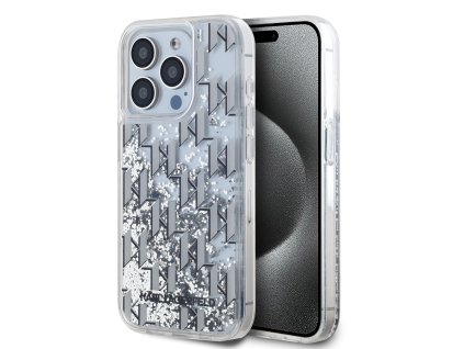 Karl Lagerfeld Liquid Glitter Monogram Gradient Zadní Kryt pro iPhone 15 Pro White