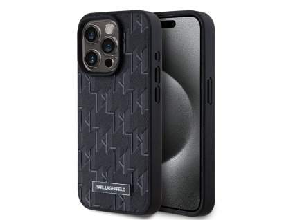 Karl Lagerfeld PU Leather Monogram Metal Logo Magsafe Zadní Kryt pro iPhone 15 Pro Max Black
