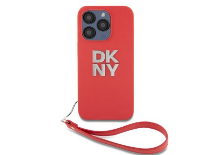 DKNY PU Leather Stack Logo Wrist Strap Zadní Kryt pro iPhone 15 Pro Max Pink