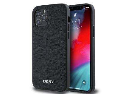 DKNY PU Leather Silver Metal Logo Magsafe Zadní Kryt pro iPhone 12/12 Pro Black