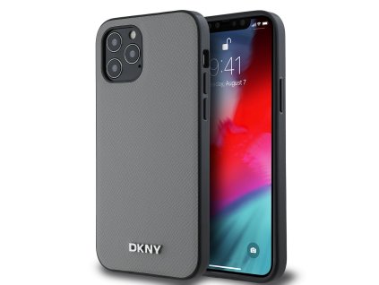DKNY PU Leather Silver Metal Logo Magsafe Zadní Kryt pro iPhone 12/12 Pro Grey