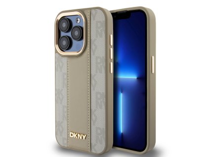DKNY PU Leather Checkered Pattern Magsafe Zadní Kryt pro iPhone 15 Pro Max Beige