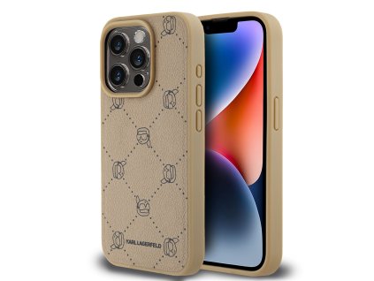 Karl Lagerfeld PU Karl Heads Pattern Magsafe Zadní Kryt pro iPhone 15 Pro Max Beige