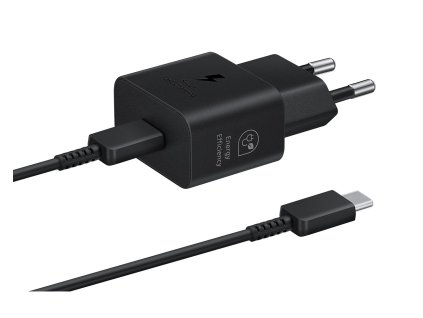 EP-T2510XBE Samsung USB-C 25W Cestovní nabíječka + USB-C Datový Kabel Black (Pošk. Balení)