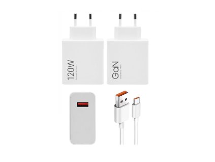 Xiaomi MDY-14-EE USB-A 120W GaN Cestovní Nabíječka + USB-C 6A Datový Kabel White (Bulk)