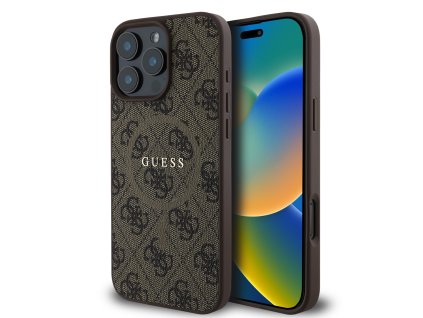 Guess PU Leather 4G Colored Ring MagSafe Zadní Kryt pro iPhone 16 Pro Max Brown