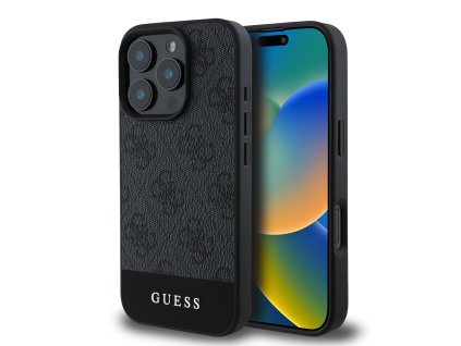 Guess PU 4G Stripe Zadní Kryt pro iPhone 16 Pro Max Grey