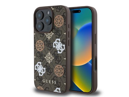 Guess PU 4G Peony MagSafe Zadní Kryt pro iPhone 16 Pro Max Brown