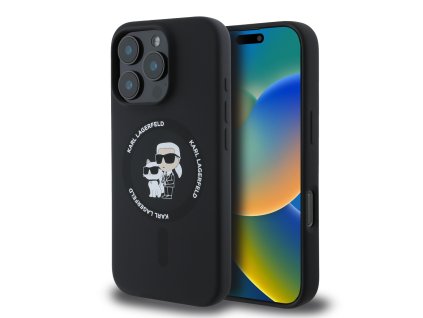 Karl Lagerfeld Liquid Silicone Karl and Choupette MagSafe Zadní Kryt pro iPhone 16 Pro Black