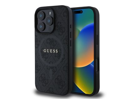 Guess PU Leather 4G Colored Ring MagSafe Zadní Kryt pro iPhone 16 Pro Black