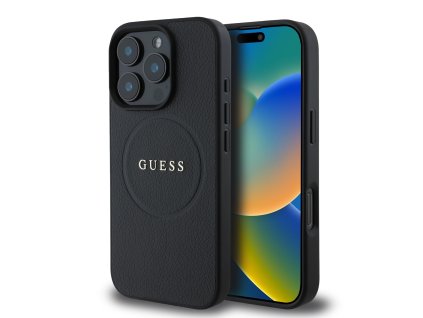 Guess PU Grained Classic Logo MagSafe Zadní Kryt pro iPhone 16 Pro Black