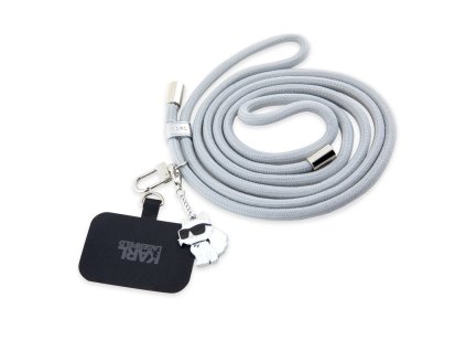 Karl Lagerfeld Universal Crossbody Popruh Cord and Choupette Pins Grey