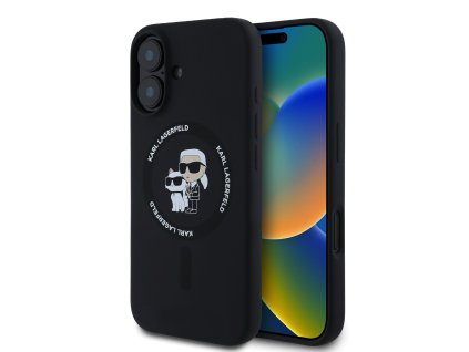 Karl Lagerfeld Liquid Silicone Karl and Choupette MagSafe Zadní Kryt pro iPhone 16 Black