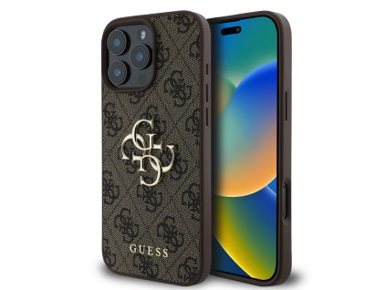 Guess PU 4G Metal Logo Zadní Kryt pro iPhone 16 Pro Brown