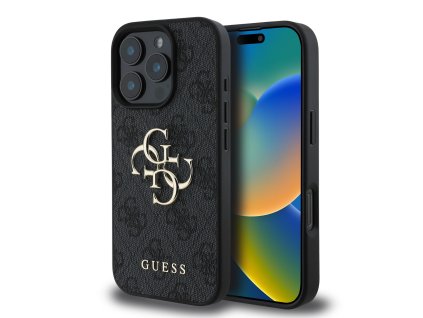 Guess PU 4G Metal Logo Zadní Kryt pro iPhone 16 Pro Max Grey