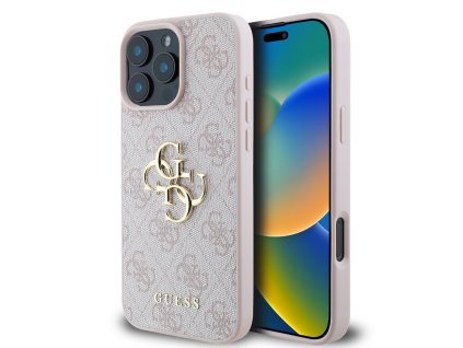 Guess PU 4G Metal Logo Zadní Kryt pro iPhone 16 Pro Max Pink