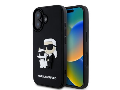 Karl Lagerfeld 3D Rubber Karl and Choupette Zadní Kryt pro iPhone 16 Plus Black