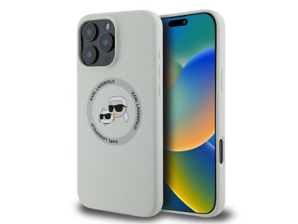 Karl Lagerfeld Liquid Silicone K&CH Heads MagSafe Zadní Kryt pro iPhone 16 Pro Max Beige