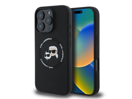 Karl Lagerfeld Liquid Silicone K&CH Heads MagSafe Zadní Kryt pro iPhone 16 Pro Black