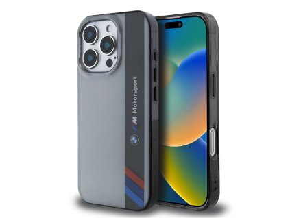 BMW IML Motorsport Vertical Stripe Zadní Kryt pro iPhone 16 Pro Max Grey