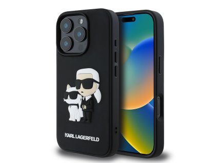 Karl Lagerfeld PU Saffiano Karl and Choupette Zadní Kryt pro iPhone 16 Pro Black