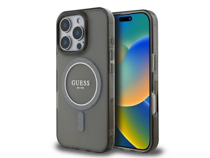 Guess IML Glitter Ring MagSafe Zadní Kryt pro iPhone 16 Pro Max Black