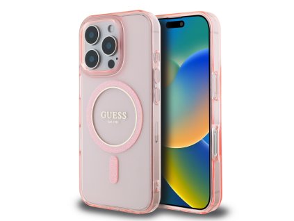 Guess IML Glitter Ring MagSafe Zadní Kryt pro iPhone 16 Pro Max Pink