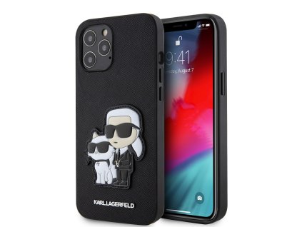 Karl Lagerfeld PU Saffiano Karl and Choupette Zadní Kryt pro iPhone 12/12 Pro Black