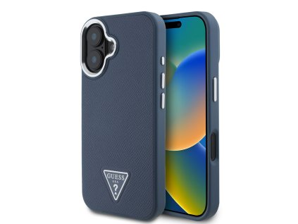 Guess PU Grained Triangle Logo Zadní Kryt pro iPhone 16 Blue